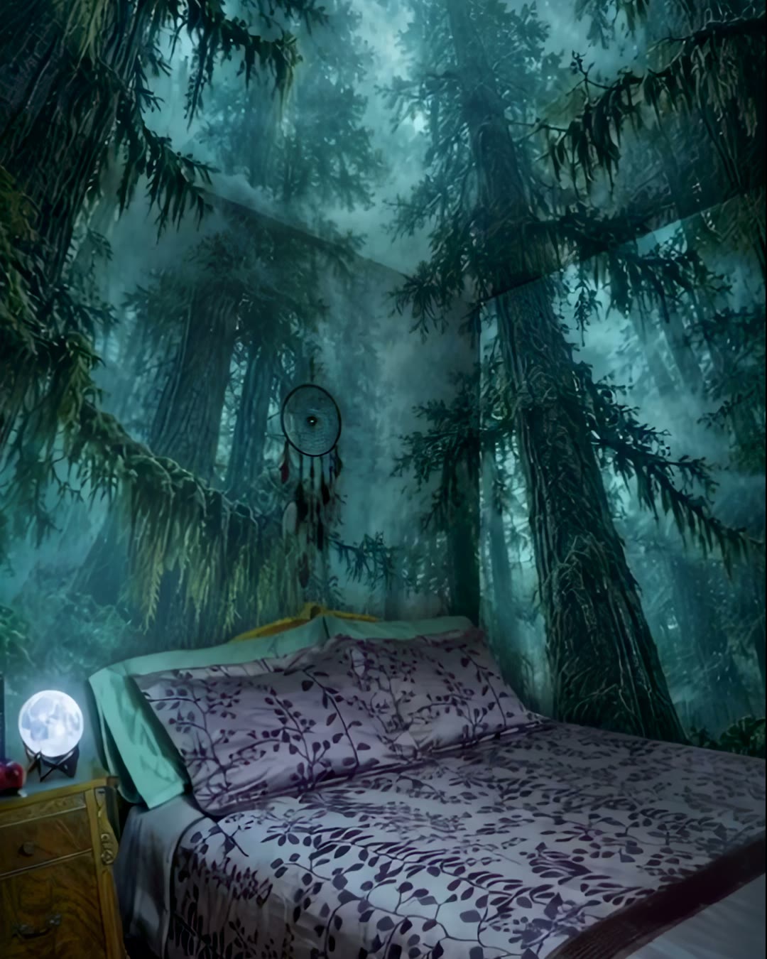 The misty forest scene