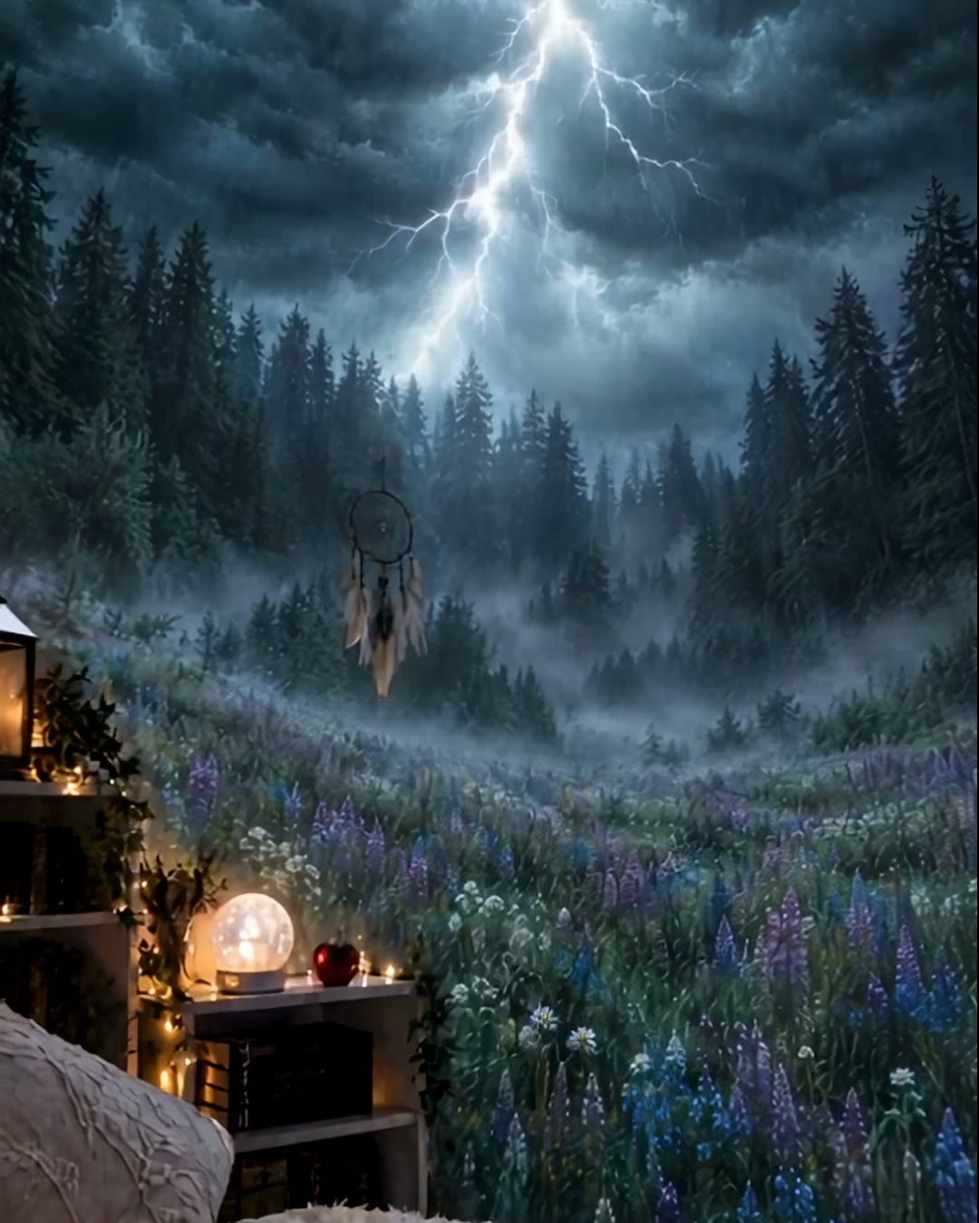 The wildflower meadow with thunderstorm